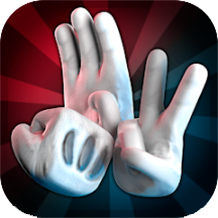 Icono de Handless: dos manos blancas haciendo piedra, papel o tijera